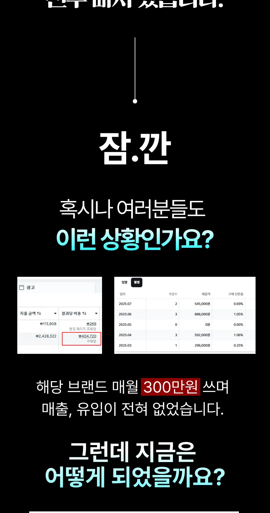 광고비만 쓰고 매출이 없었던 사례를 보여주는 광고 관리자 화면